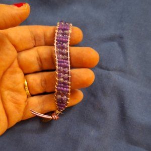 Italian Purple Leather Bracelet Amethyst Beads